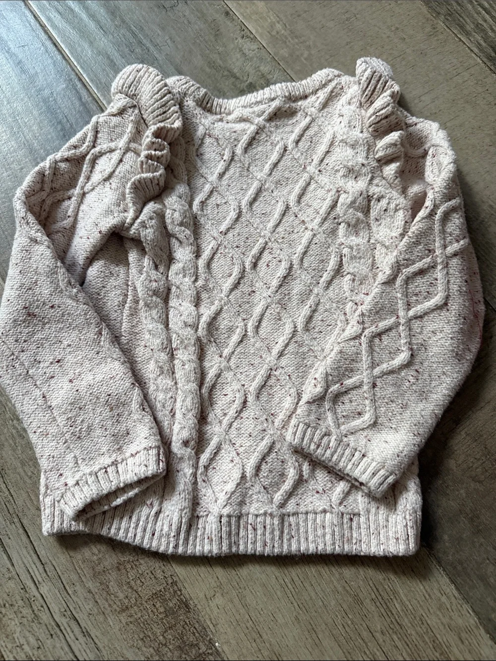Gymboree Cream Speckled Cable-Knit Ruffle Shoulder Sweater